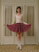 Rosy 5-Layer Mesh Pleated Skirt