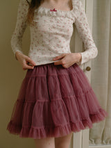 Rosy 5-Layer Mesh Pleated Skirt