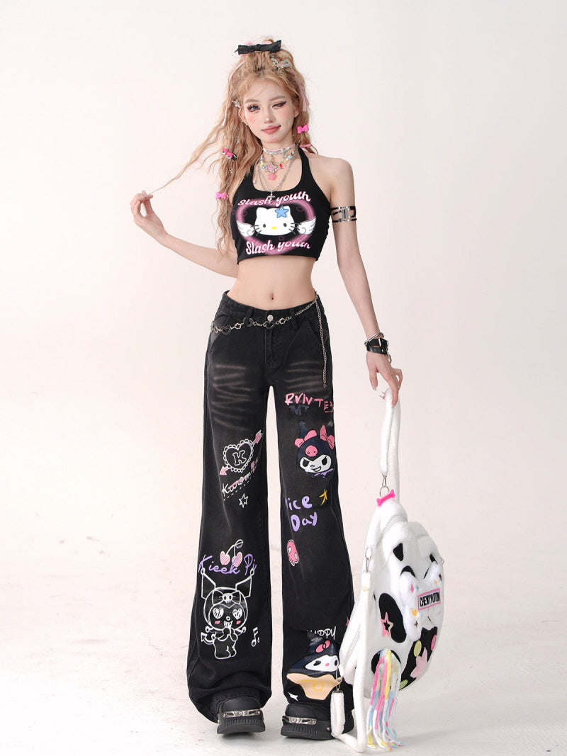 Angel Kitten Pink Black Camisole