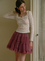 Rosy 5-Layer Mesh Pleated Skirt