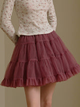Rosy 5-Layer Mesh Pleated Skirt