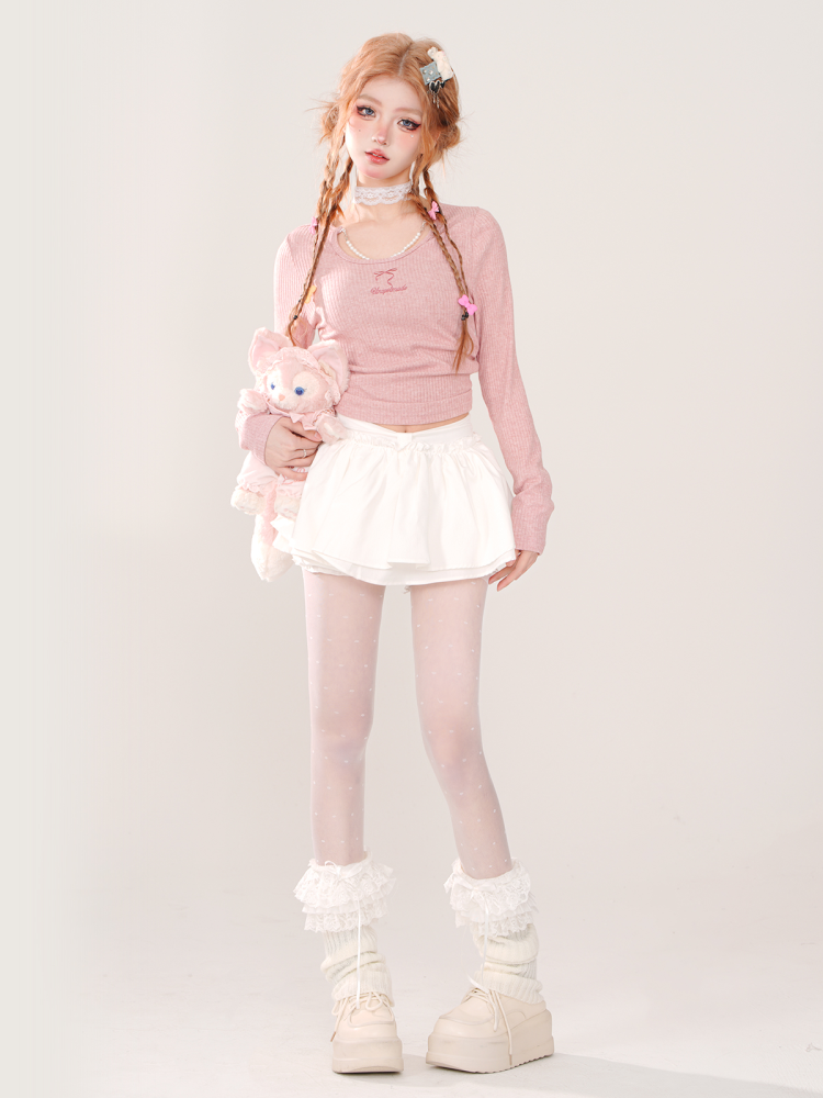 Pearl Charm Ribbed Top