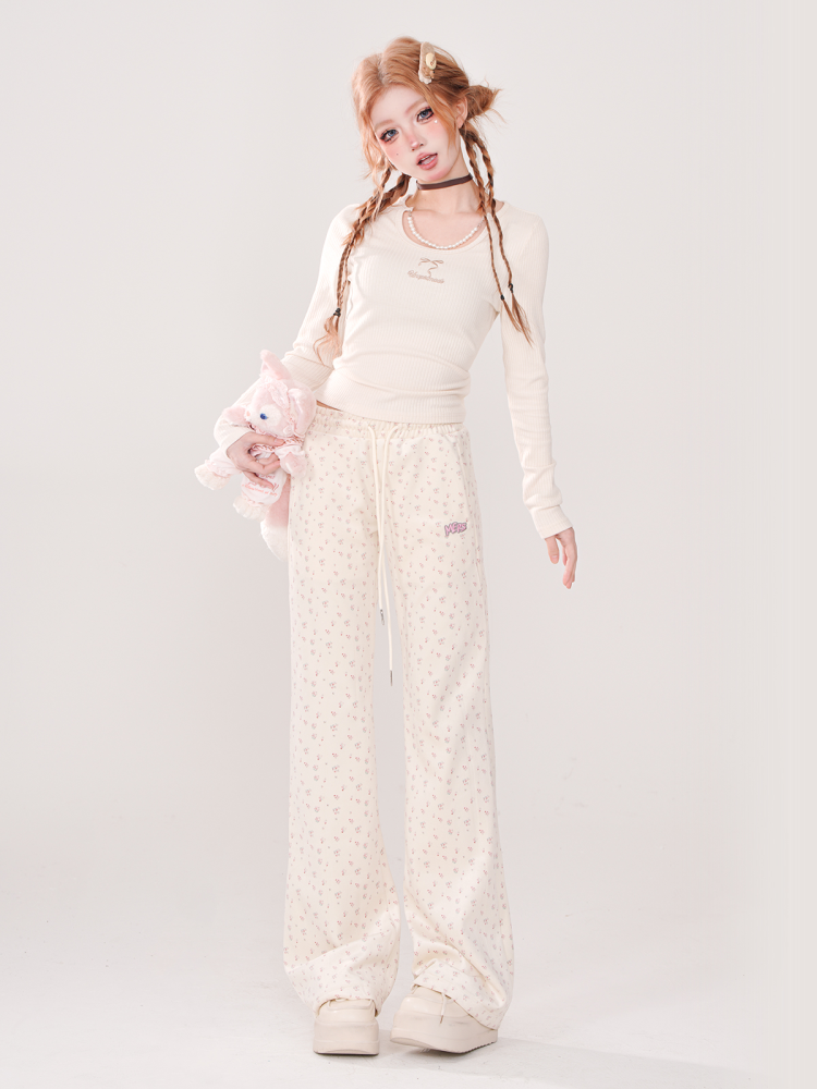 Pearl Charm Ribbed Top