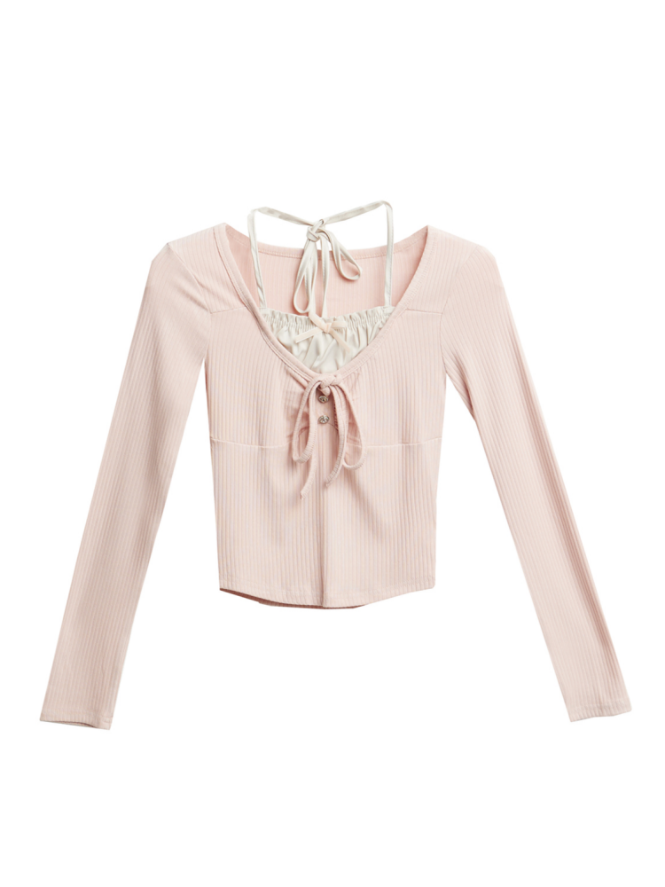 Blush Ribbon Tie Top Snowy Lace Tank