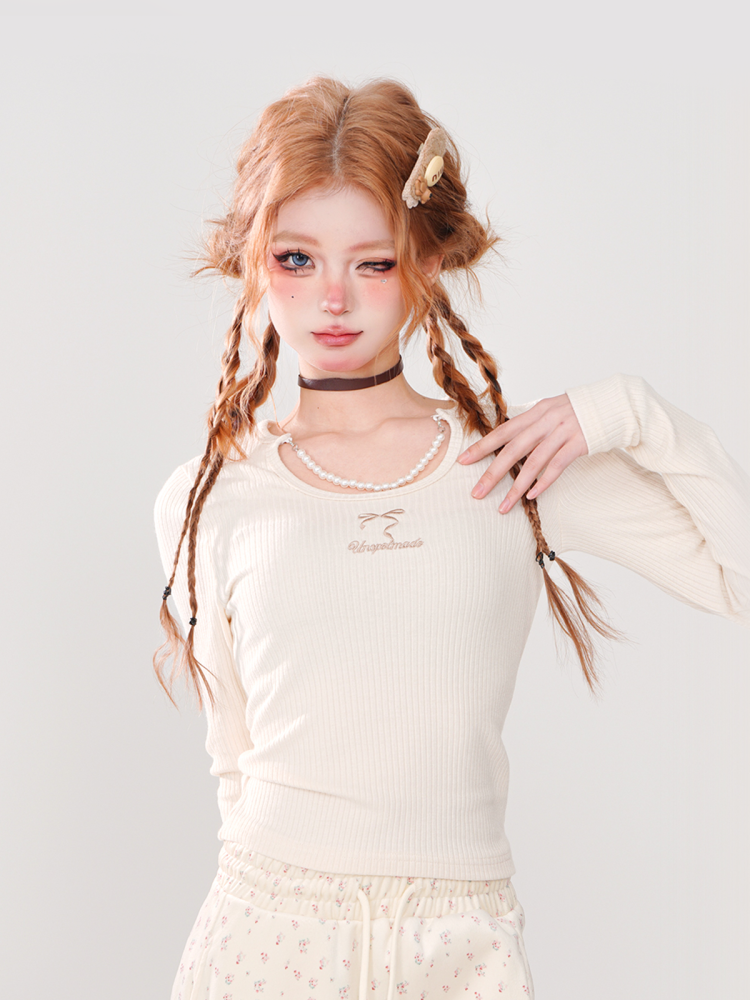 Pearl Charm Ribbed Top