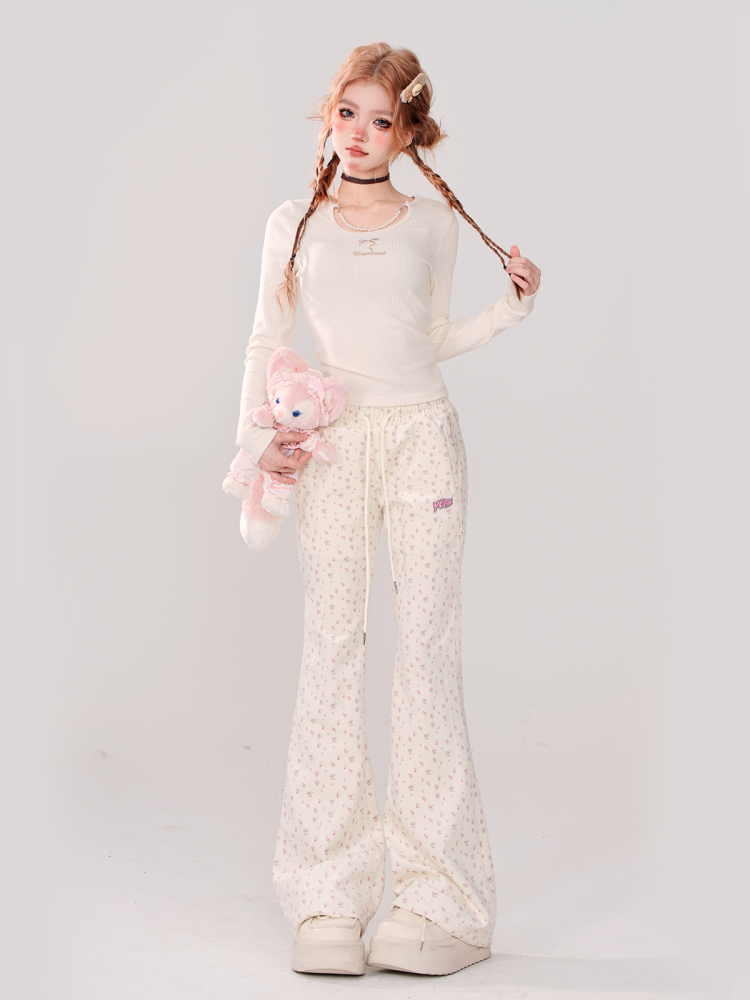 Pearl Charm Ribbed Top
