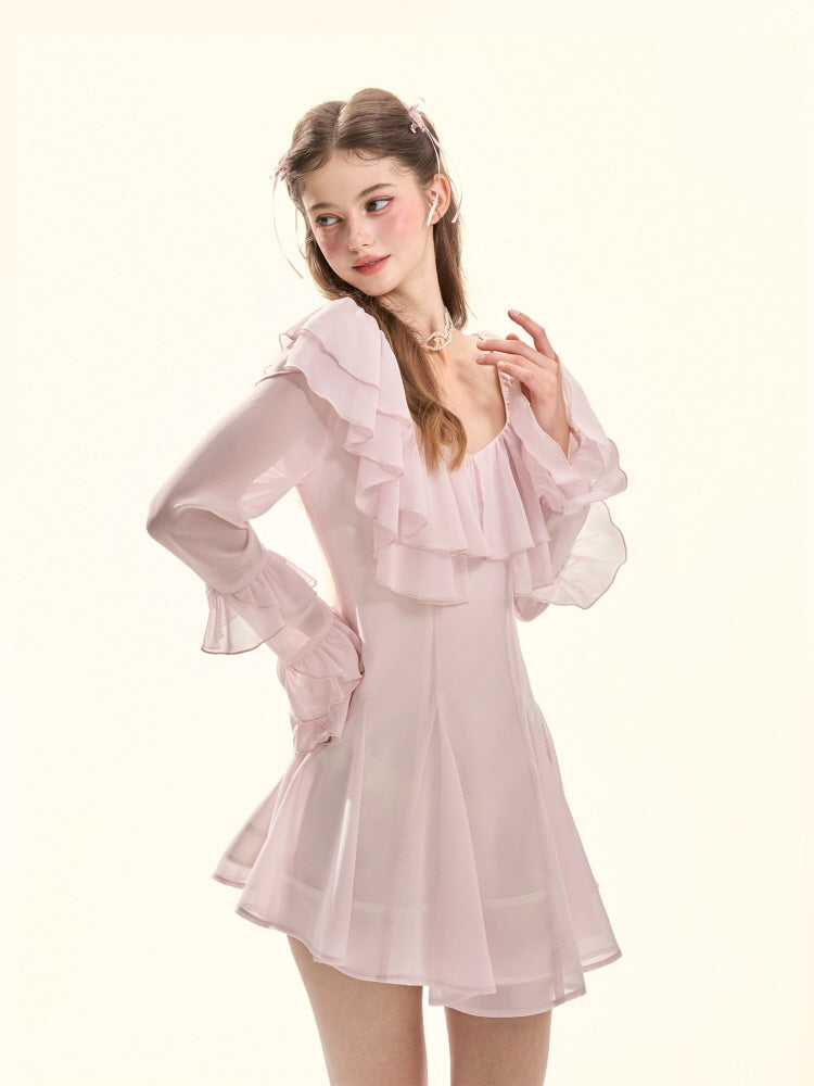 Rosy Whisper Ruffle Princess Dress