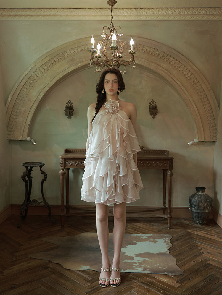 Whispering Petals Halter Cake Dress