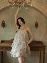 Whispering Petals Halter Cake Dress