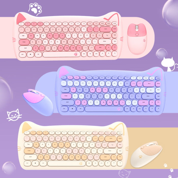 Cute Meow Wireless Keyboard Mouse Set