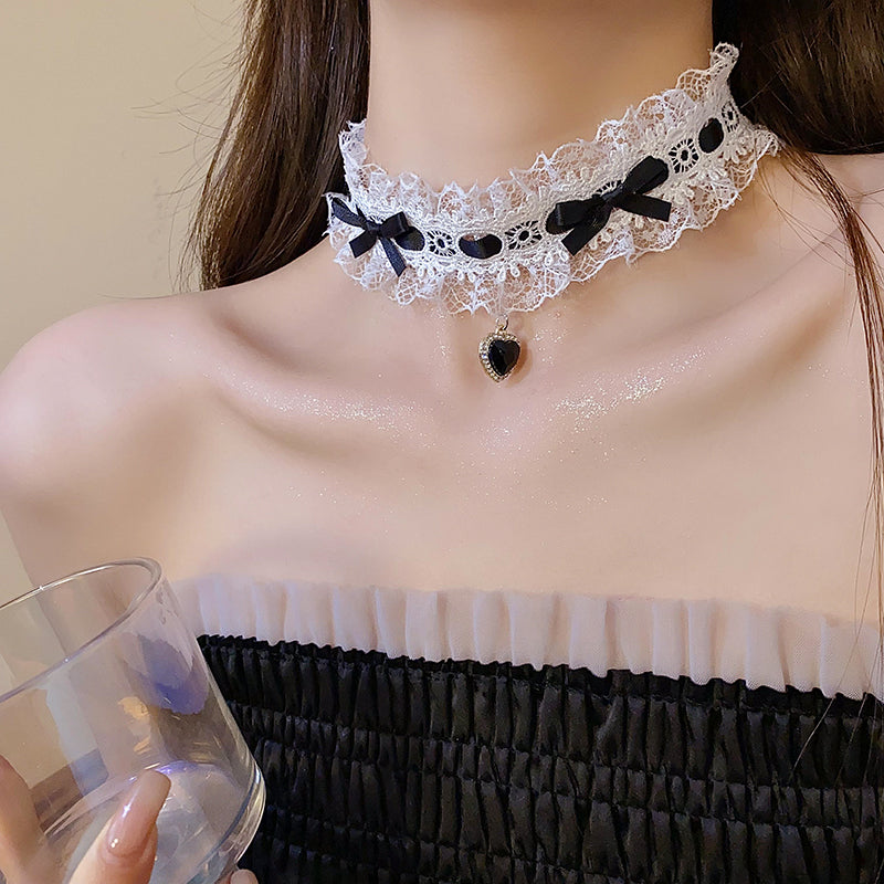 Pink Black Lace Bow Chokers Neckband Necklace