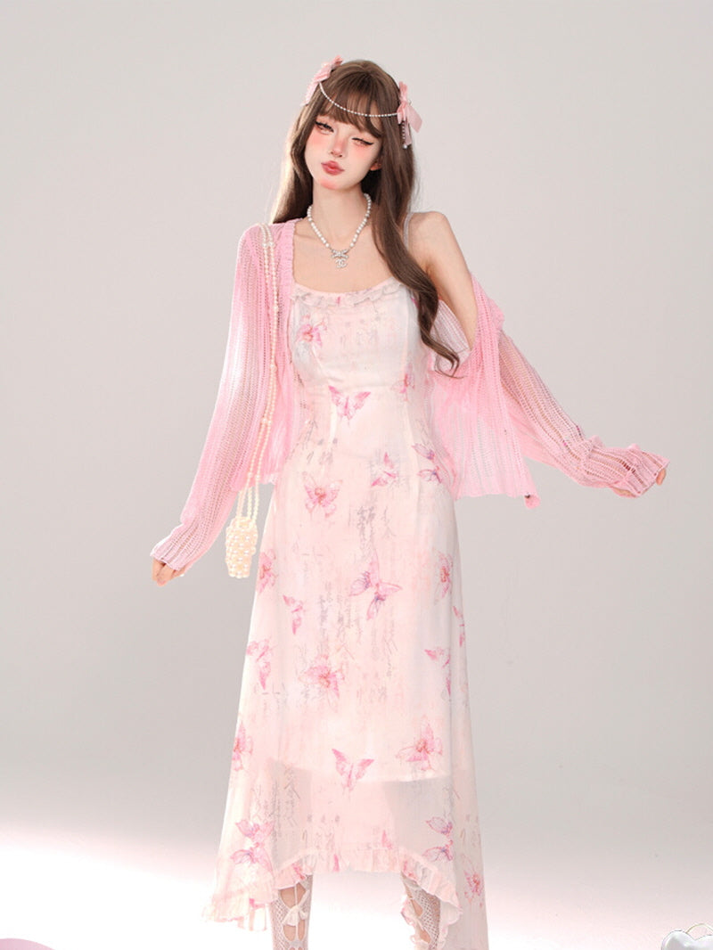 Butterfly Slip Long Dress