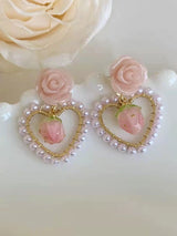 French Rose Pearl Earrings Ear Clips