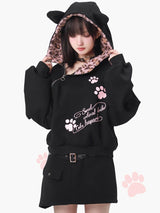 Sweet Leopard Fleece Hoodie Skirt Legwarmer Set