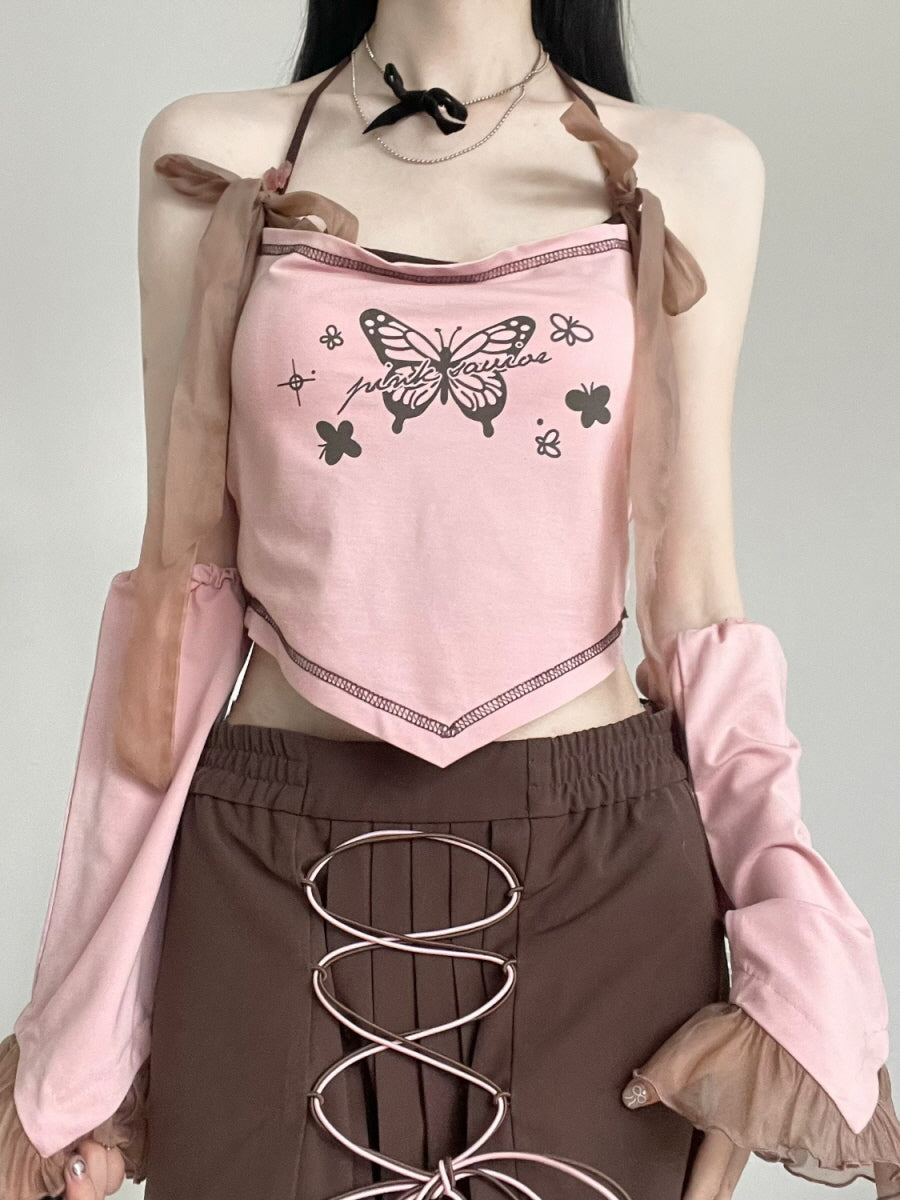 Butterfly Pink Black Camisole Skirt