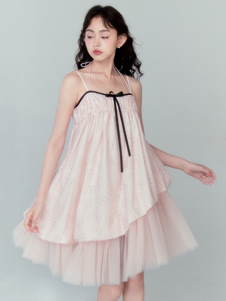 Black Ribbon Bowknot Pink Dress