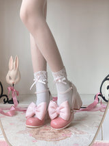 Gradient Blush Bow Girly High Heels Low Heels Shoes