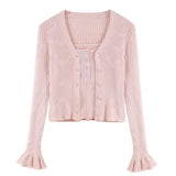 Pink Knitted Soft Camisole Cardigan Set