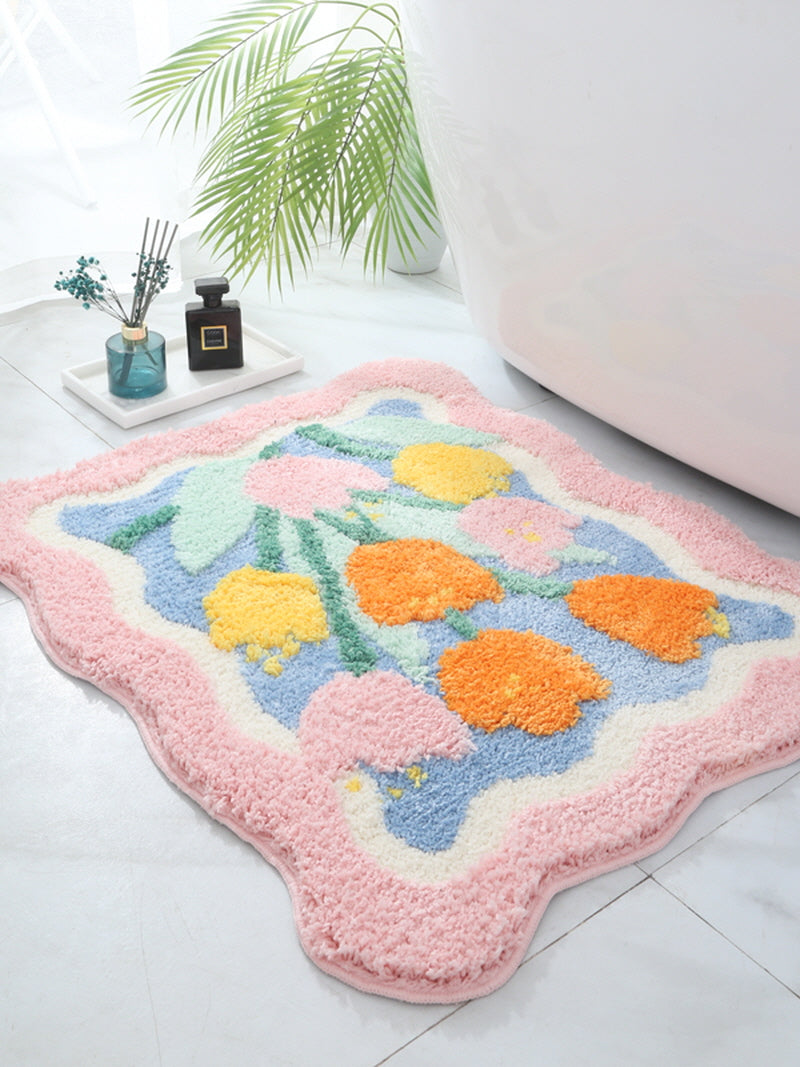 Pink Tulip Soft Plush Floor Mat Rug Carpet