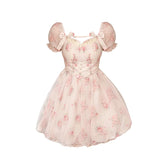 Sweet Pink Floral Bow Fluffy Dress