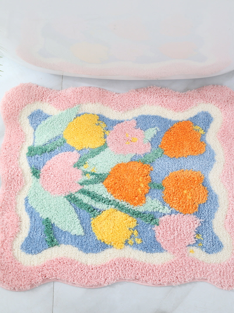 Pink Tulip Soft Plush Floor Mat Rug Carpet