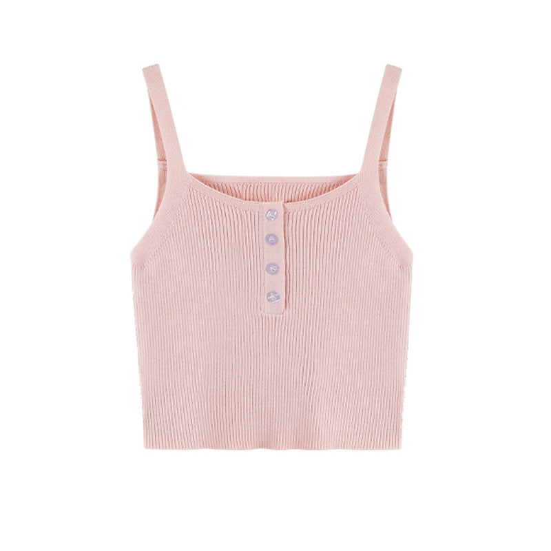 Pink Knitted Soft Camisole Cardigan Set