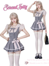 Idol Academy Summer Suit Pink Striped Shirt + Gray Vest + Gray Skirt Three-Piece Set