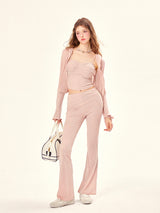 Rose Pink Hooded Jacket Camisole Pants Casual Set