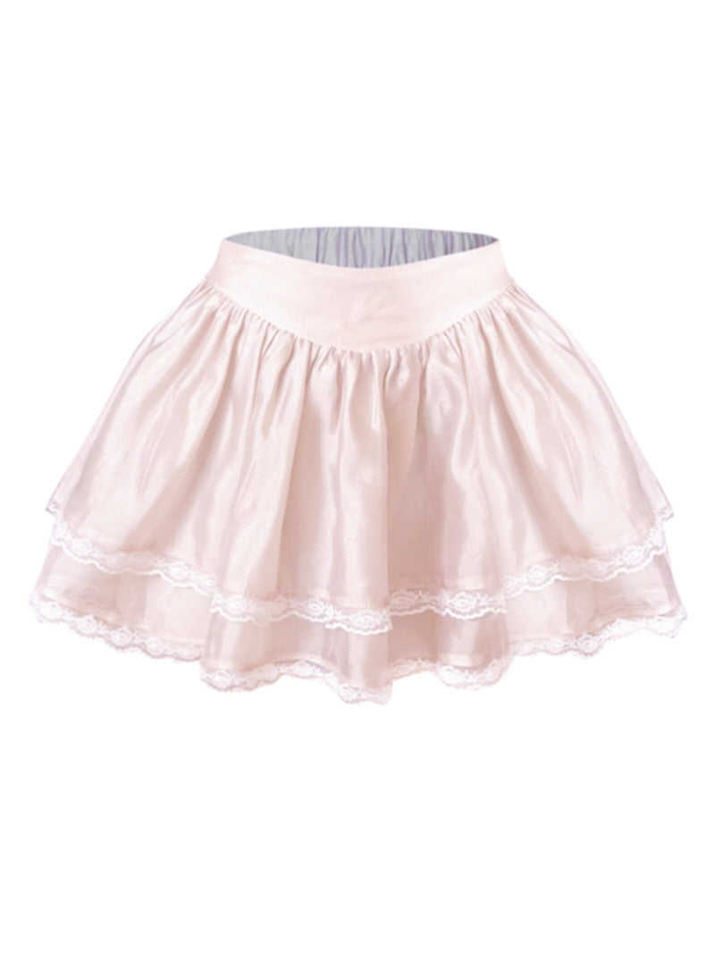 Summer Fairy Sweet Lace Top Skirt Wasit Band Set