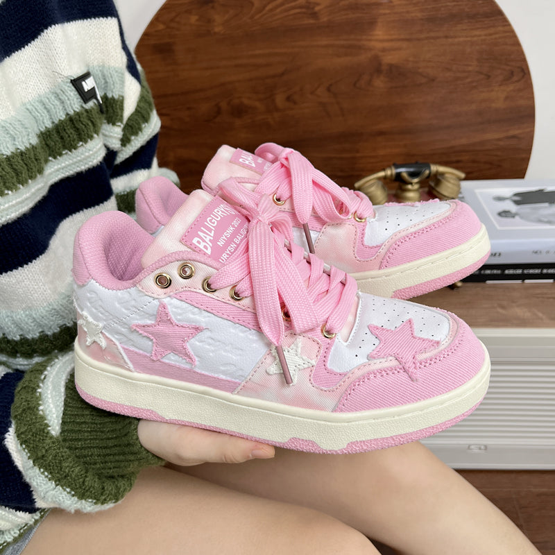 White Pink Star Sports Casual Board Sneakers Shoes