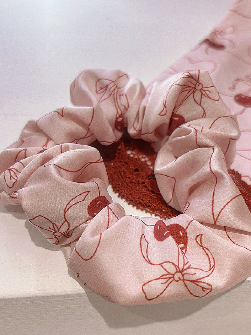 Cherry Print Satin Lace Nightdress Hair accessory