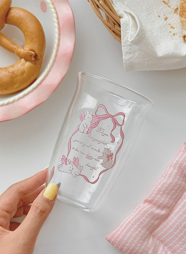 Pink Bow Water Juice Glass Cup