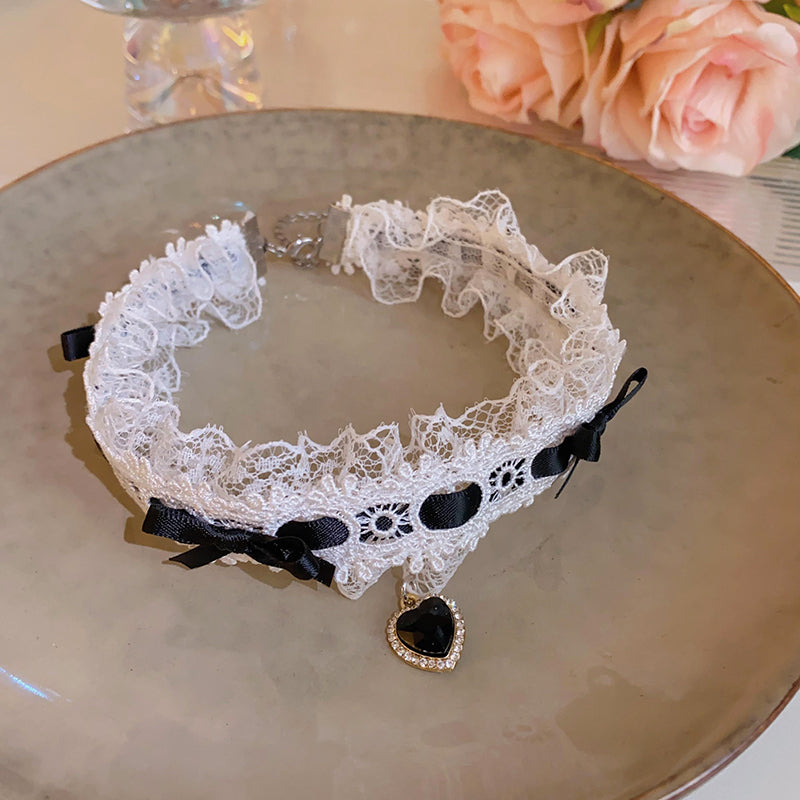 Pink Black Lace Bow Chokers Neckband Necklace