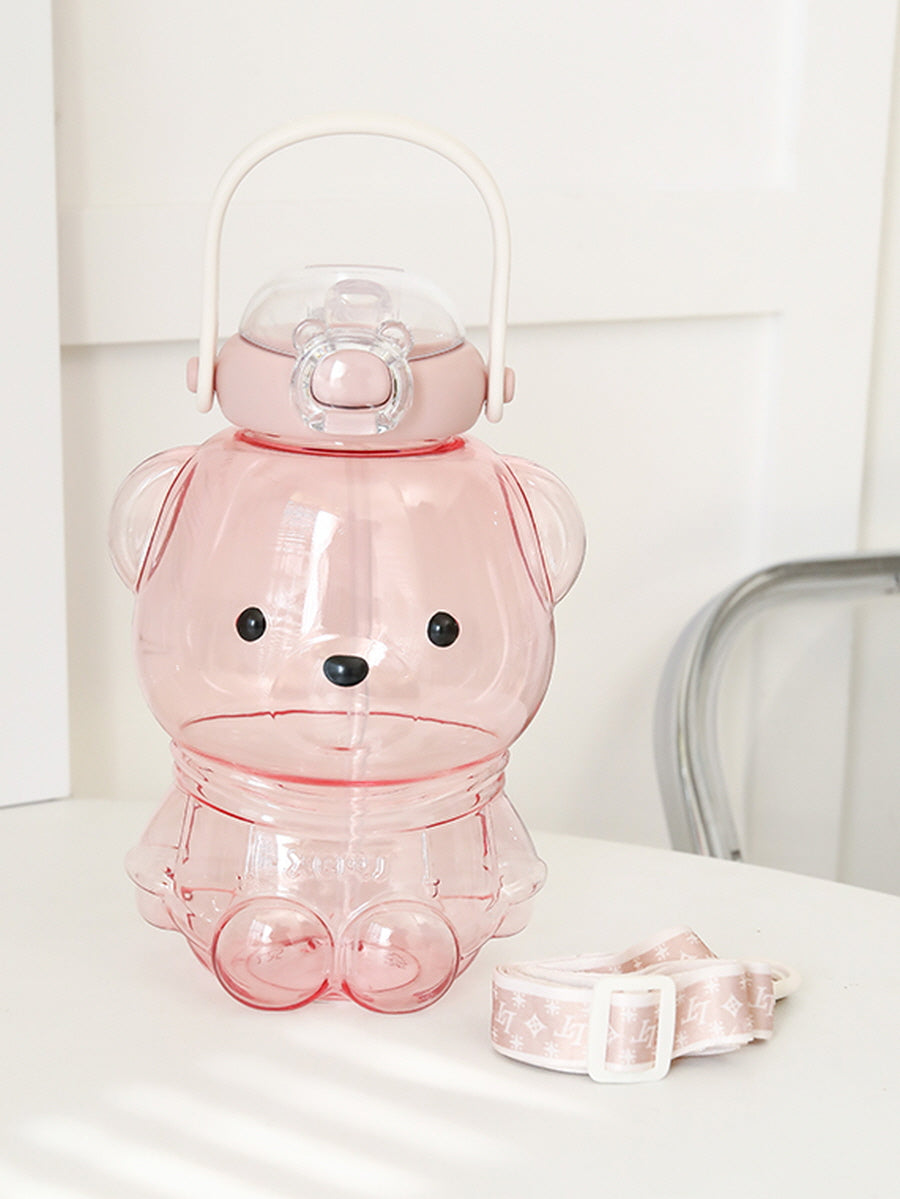 1000ML Portable Cute Bear Straw Milk Water Bottle