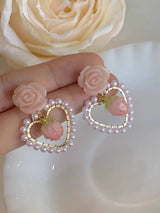 French Rose Pearl Earrings Ear Clips