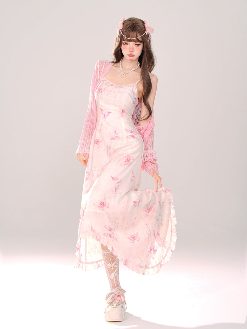 Butterfly Slip Long Dress