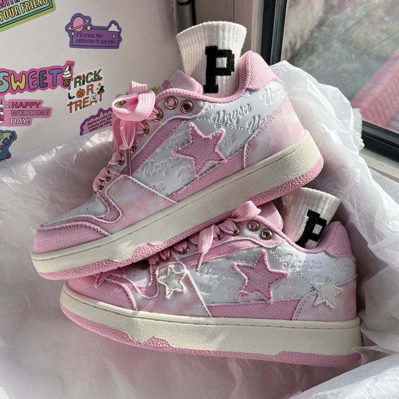 White Pink Star Sports Casual Board Sneakers Shoes