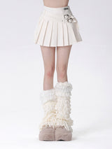 Love Buckle Double Belt Pleated Skirt