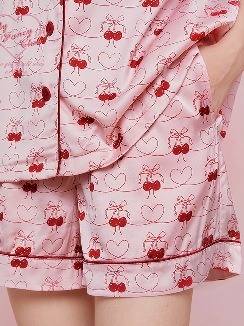 Cherry Print Playful Girly Short Sleeve Pajama