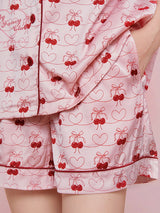 Cherry Print Playful Girly Short Sleeve Pajama