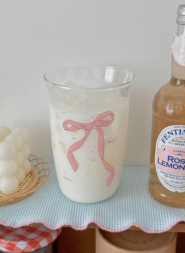 Pink Bow Water Juice Glass Cup