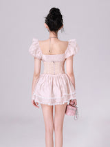 Summer Fairy Sweet Lace Top Skirt Wasit Band Set