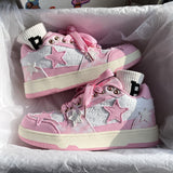 White Pink Star Sports Casual Board Sneakers Shoes