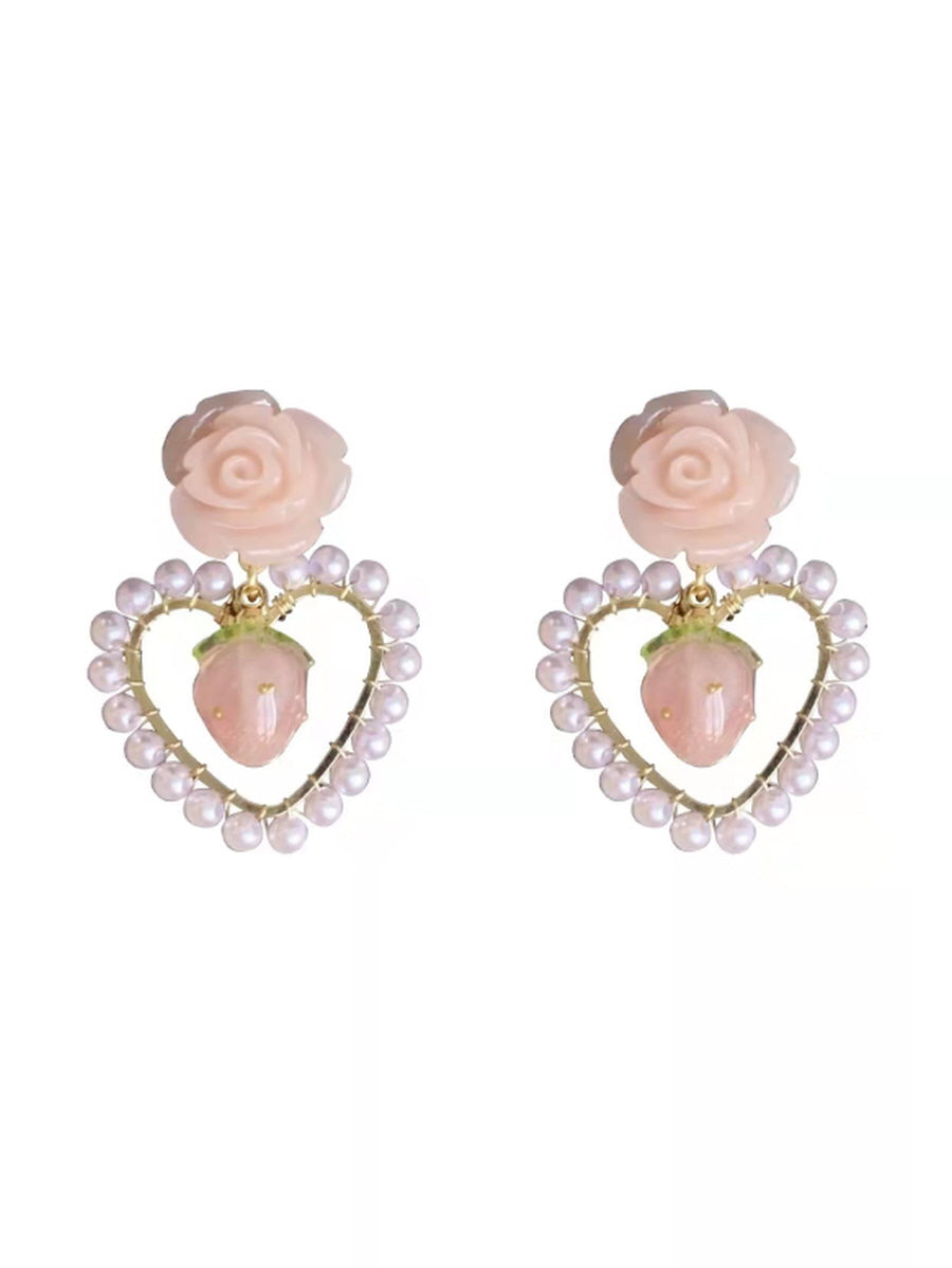 French Rose Pearl Earrings Ear Clips