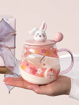 Pink Bunny Kitten Glass Straw Cup