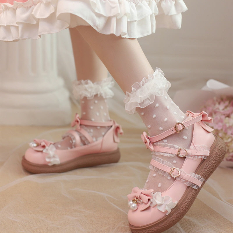 Round Toe White Pink Lolita Princess Mary Jane Flat Shoes