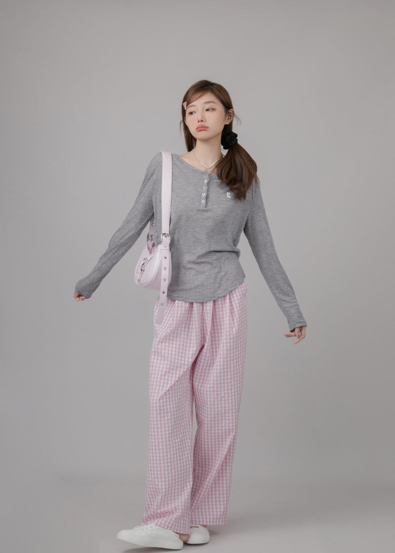 Vintage Gingham High-Waist Wide-Leg Pants