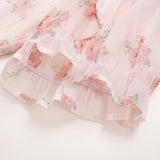 Sweet Pink Floral Bow Fluffy Dress