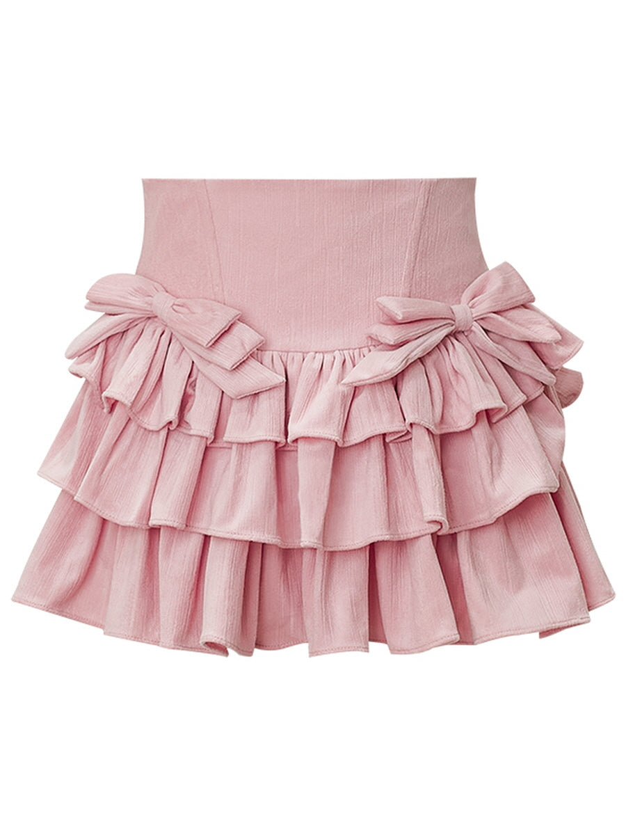 Sweetheart Short-sleeved Shirt A-line High Waist Cake Skirt Set