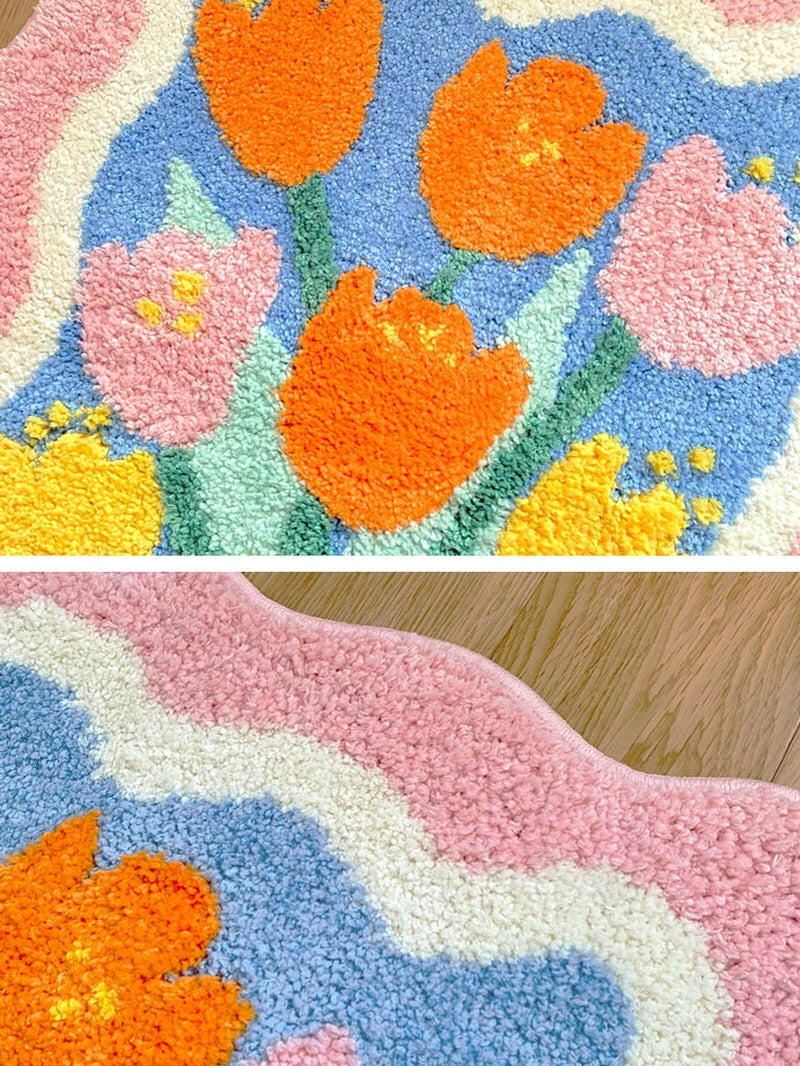 Pink Tulip Soft Plush Floor Mat Rug Carpet